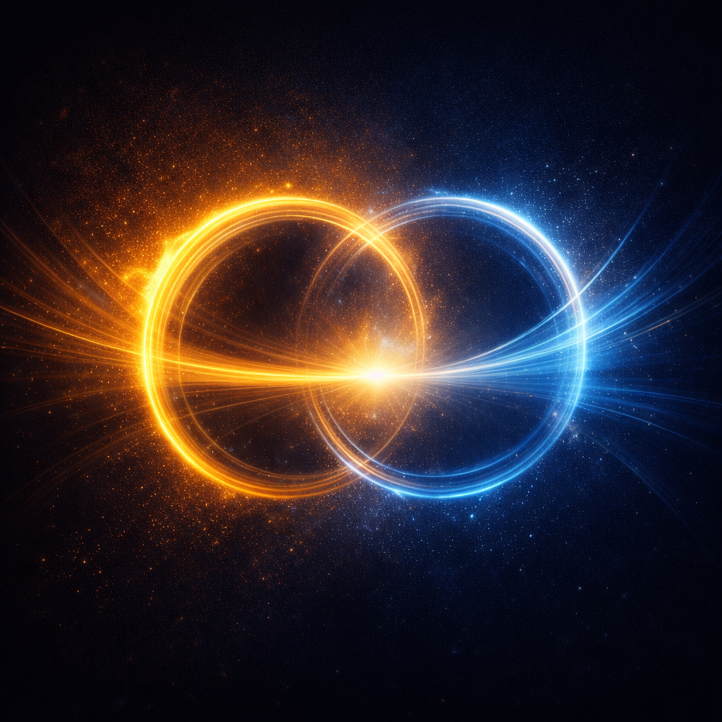 Converging light patterns forming a clear path symbolizing alignment of beliefs emotions and values.