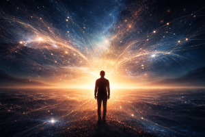 Conceptual illustration showing imagination forming future reality