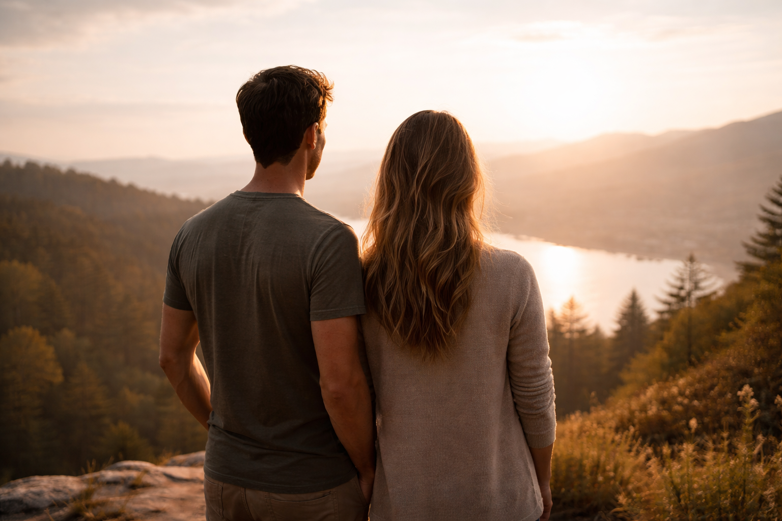 Golden hour reflections on a hilltop