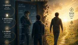 person seeing themselves clearly but not yet moving forward