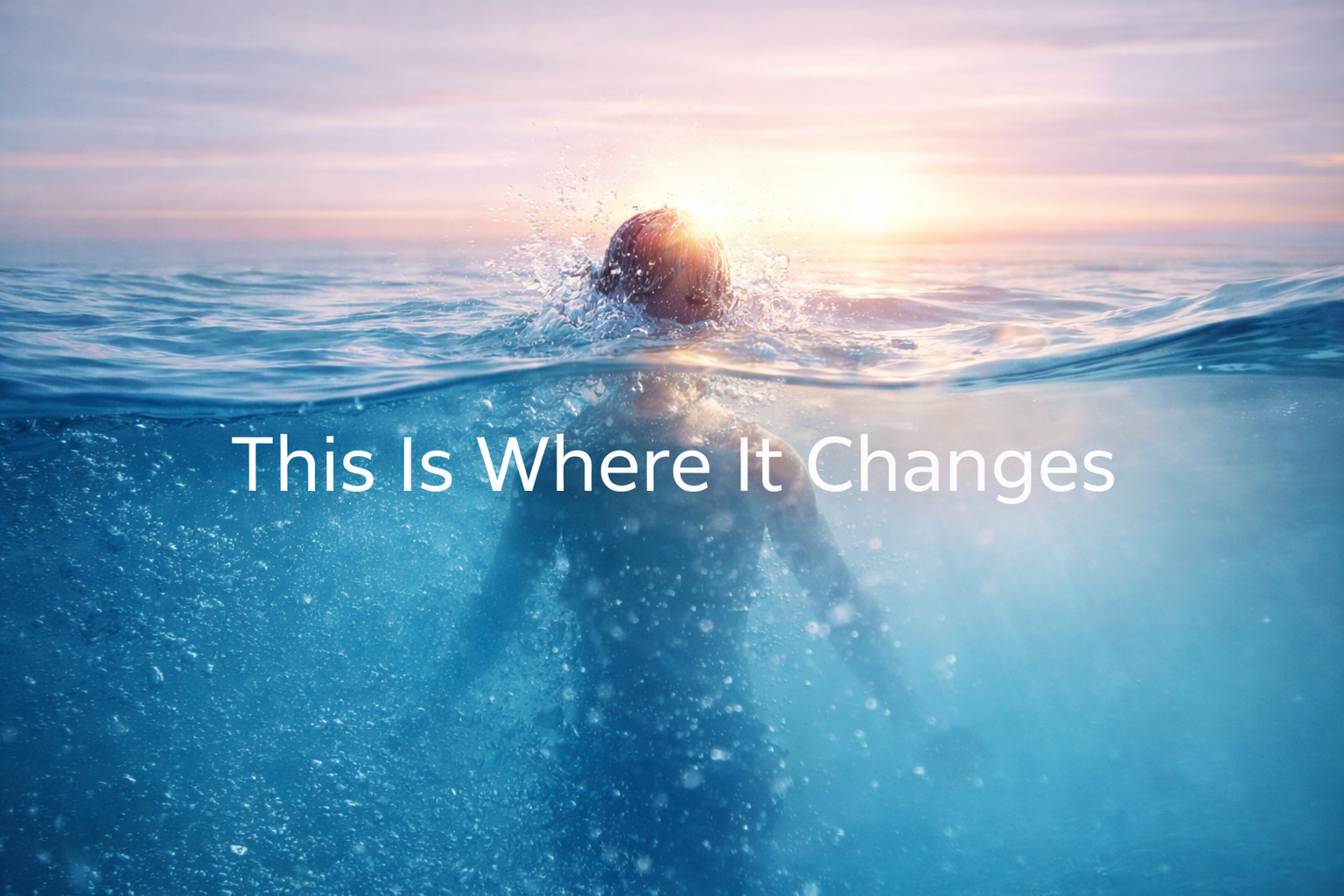 Person breaking through water surface into light, symbolizing transition from repeating patterns to personal transformation and clarity